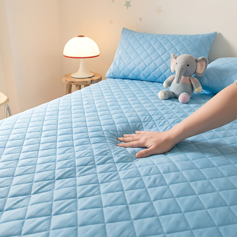 Fitted Mattress Protector with Listed 9–15 Inch Pocket Range, Single Solid-Color Bed Cover in Twin, Full, Queen and King Sizes with Nine Color Labels