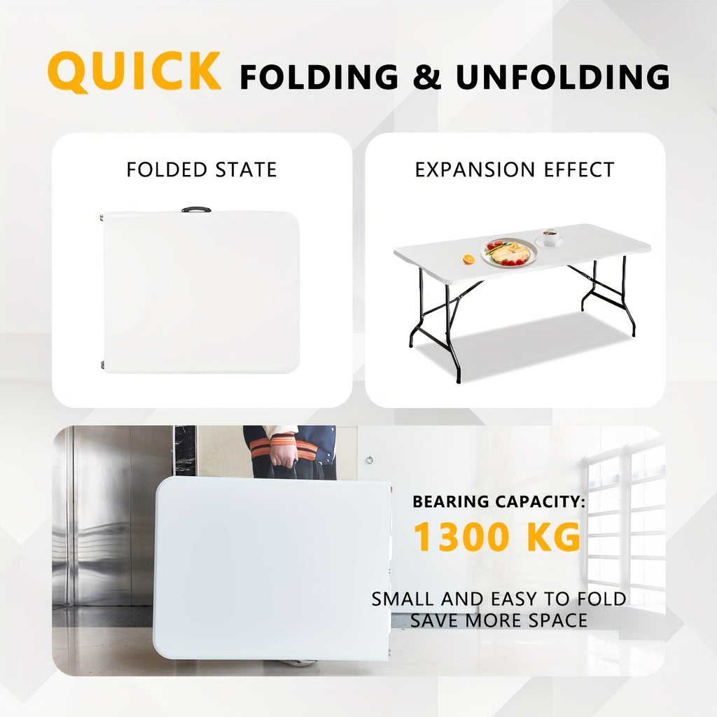 Portable Folding Utility Table with Plastic Top, Carrying Handle and Locking Design, Multiple Model Options for Camping, Picnics and Indoor Outdoor Parties