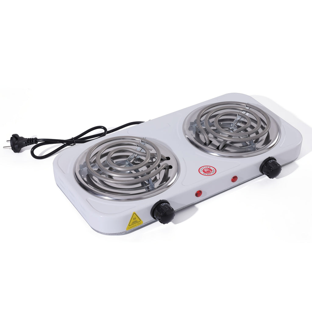2000W Electric Double Burner Hot Plate, Listed 110V Countertop Stove with Five Adjustable Heat Settings and Black or White Options for Home Kitchen Cooking
