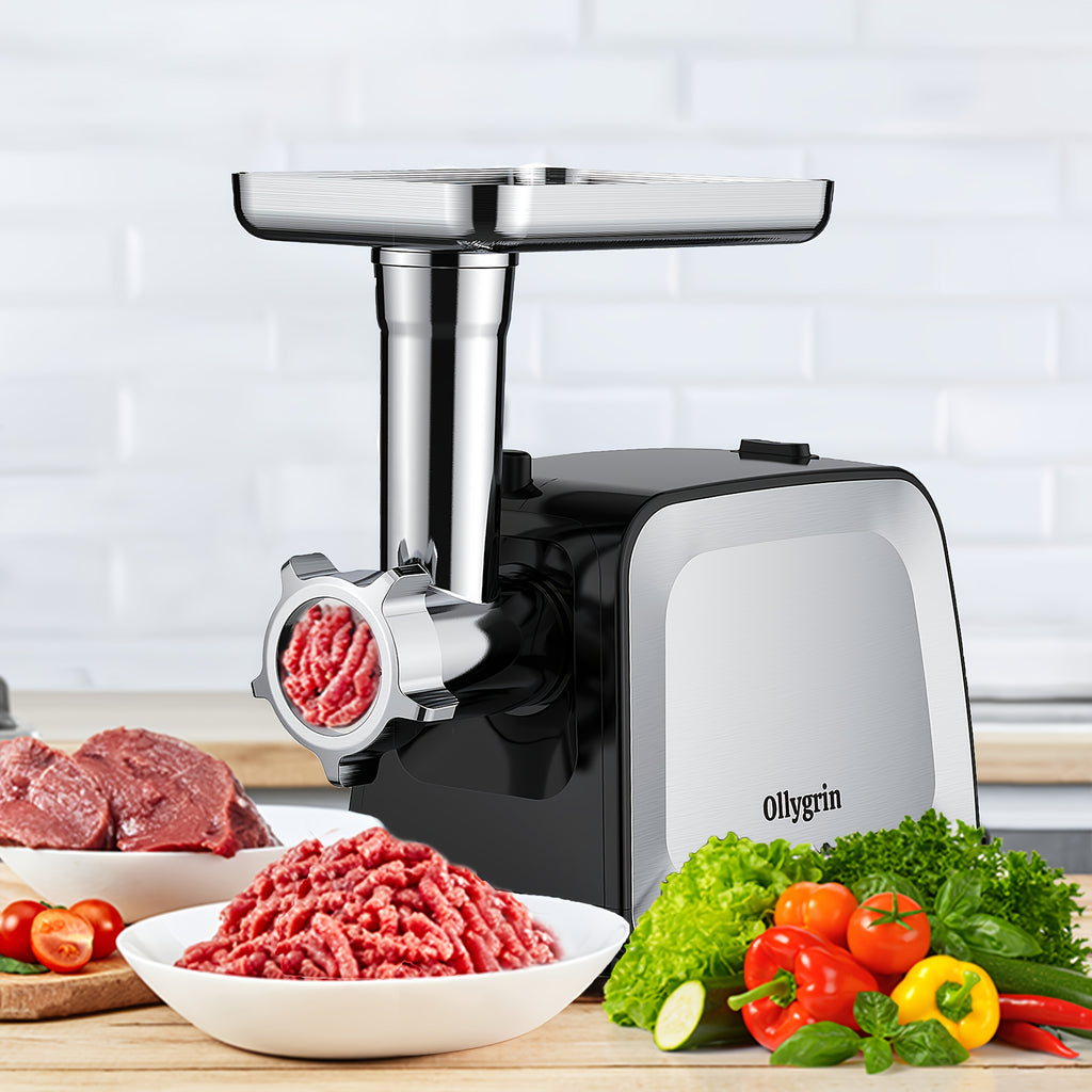 Electric Meat Grinder with Sausage and Kubbe Kit, CHEFFANO Stainless Steel Home Grinder with 2 Blades, 3 Plates and 2000W Max Power