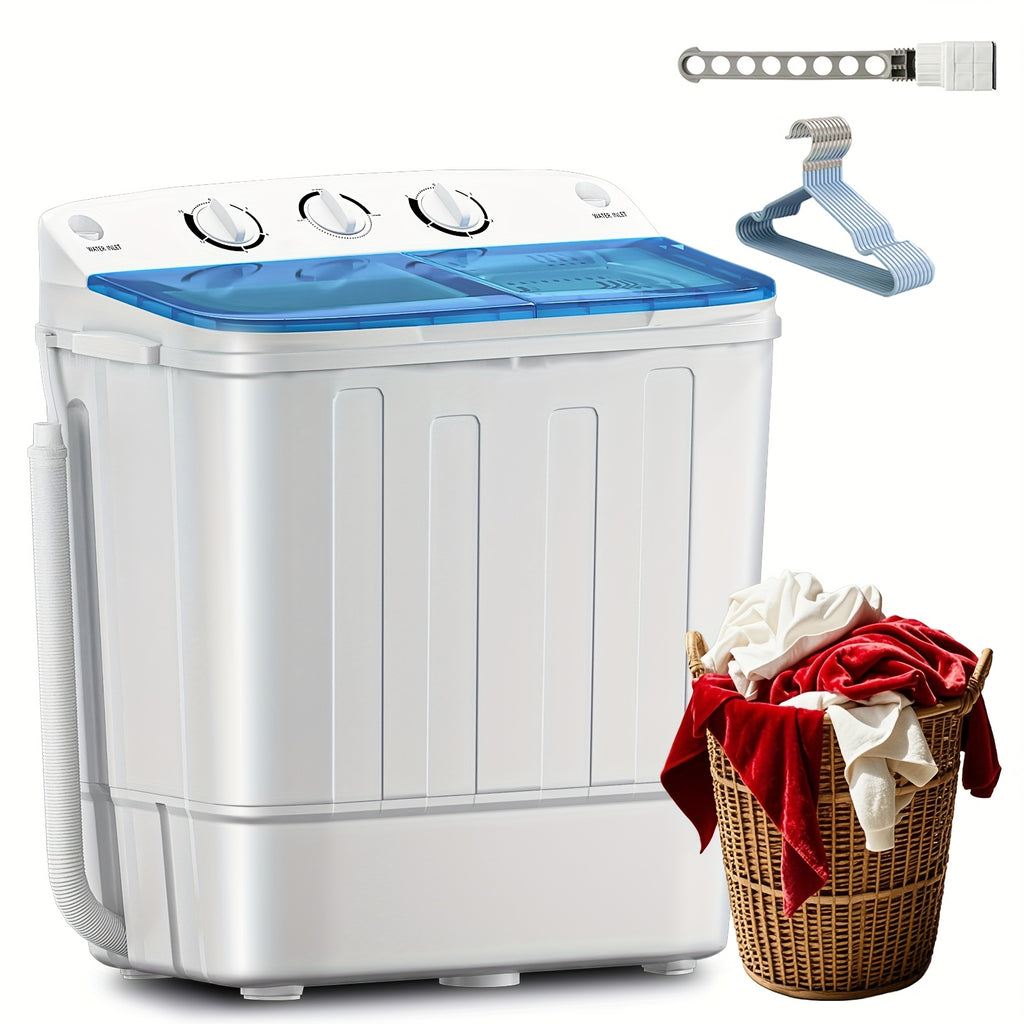 Double Drum Portable Washer in Black with Listed 19lb Capacity and 1300RPM Spin, Gravity Drainage, Seven Hangers and One Drying Rod for Small-Load Laundry