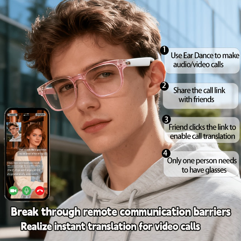 164-Language Smart Translation Glasses with Music Playback, Phone Calls and AI Voice Assistant, Unisex Audio Eyewear for Travel and Everyday Conversations