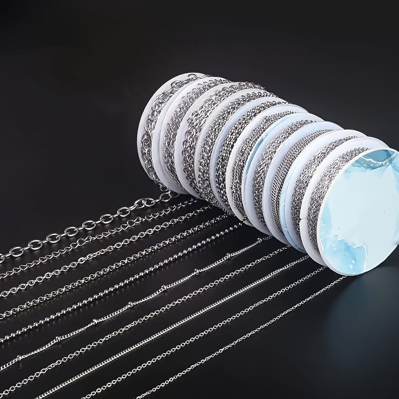 Jewelry Chain Rolls 10-Pack, 304 Stainless Steel Assorted Chain Making Supplies for DIY Necklaces, Bracelets and Personalized Handmade Gift Projects