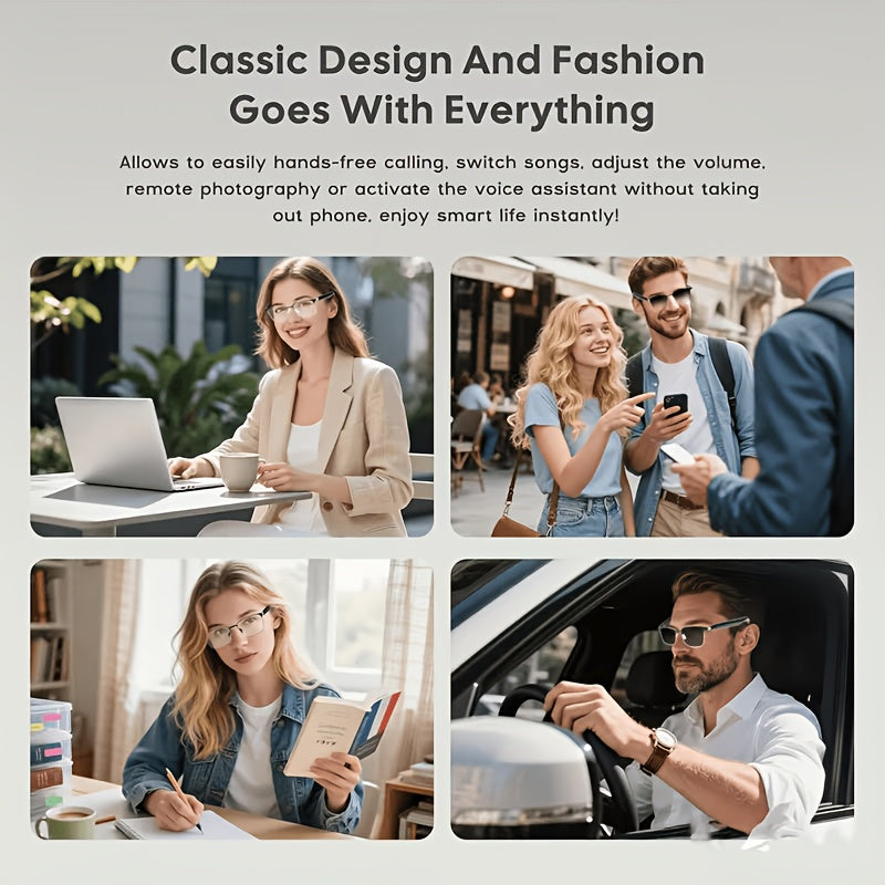 AI Translation Audio Glasses with Listed 130+ Language Support, Built-In Microphone and Speaker, Voice Calling and Color-Changing Lens Wording in Three Frame Styles