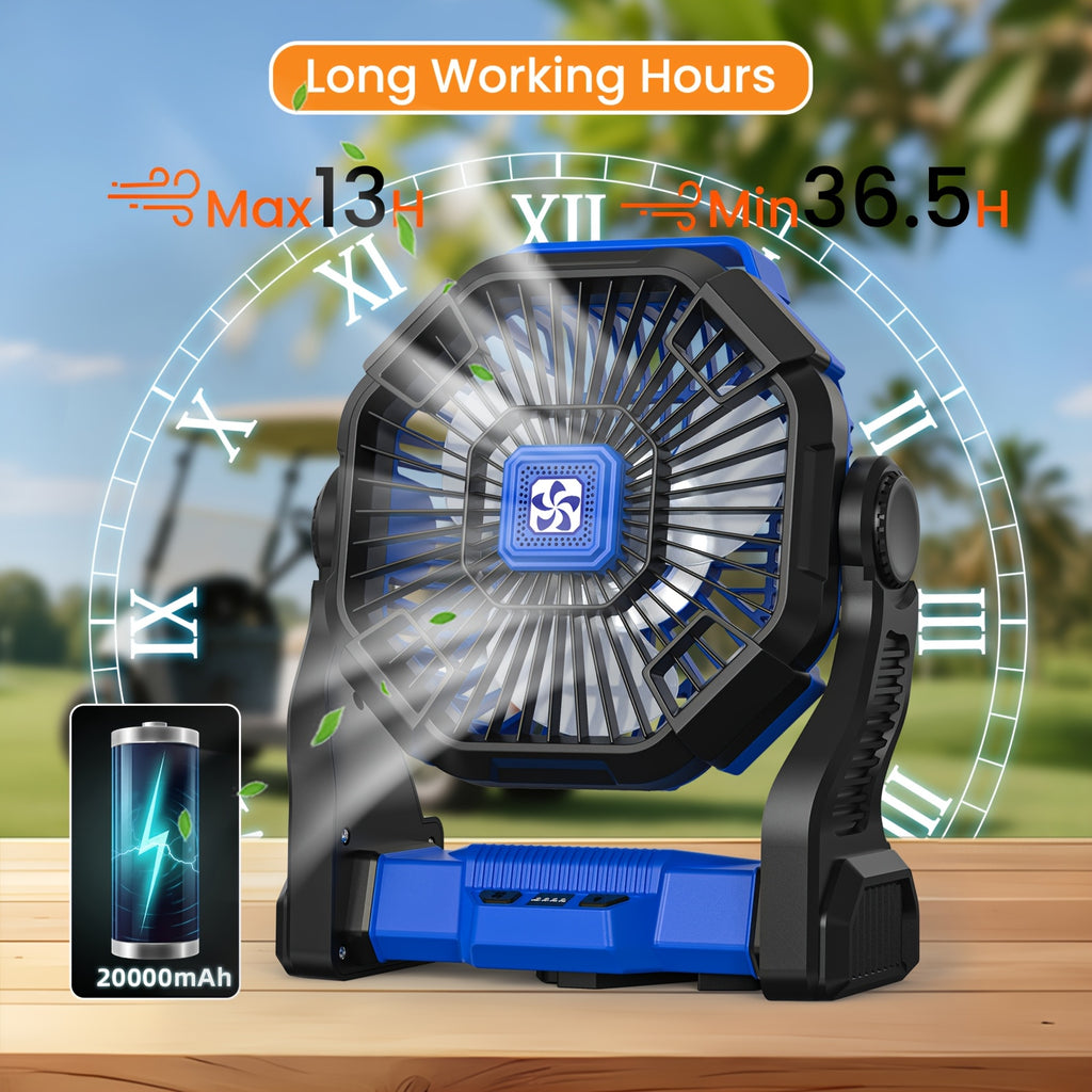LED Lantern Camping Fan with Hook, Portable 3-in-1 USB Powered Desk Fan with Listed 20000mAh Capacity for Picnics, Indoor Use and Power Outages