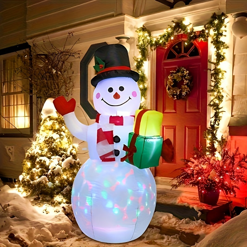 Gift-Holding Inflatable Snowman, Approximately 5ft Oxford Cloth Christmas Display with Internal LED Lights and Plug-Powered Built-In Blower for Holiday Decorating
