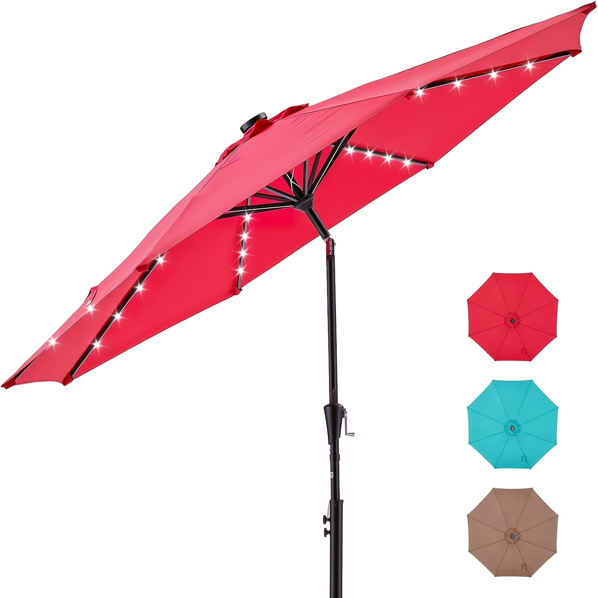 Crank Lift Patio Umbrella, 10ft Market Shade with Push Button Tilt and Eight Ribs in Red or Blue for Garden Seating, Backyard Tables, Decks and Poolside Lounging