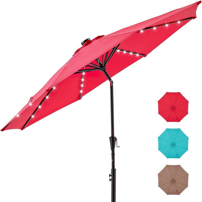 Crank Lift Patio Umbrella, 10ft Market Shade with Push Button Tilt and Eight Ribs in Red or Blue for Garden Seating, Backyard Tables, Decks and Poolside Lounging
