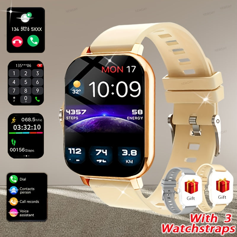 1.83-Inch Full Touchscreen Smart Watch with USB Rechargeable 180mAh Battery, Multi-Sport Modes and Remote Camera Functions, Golden or Silvery Silicone Strap Options