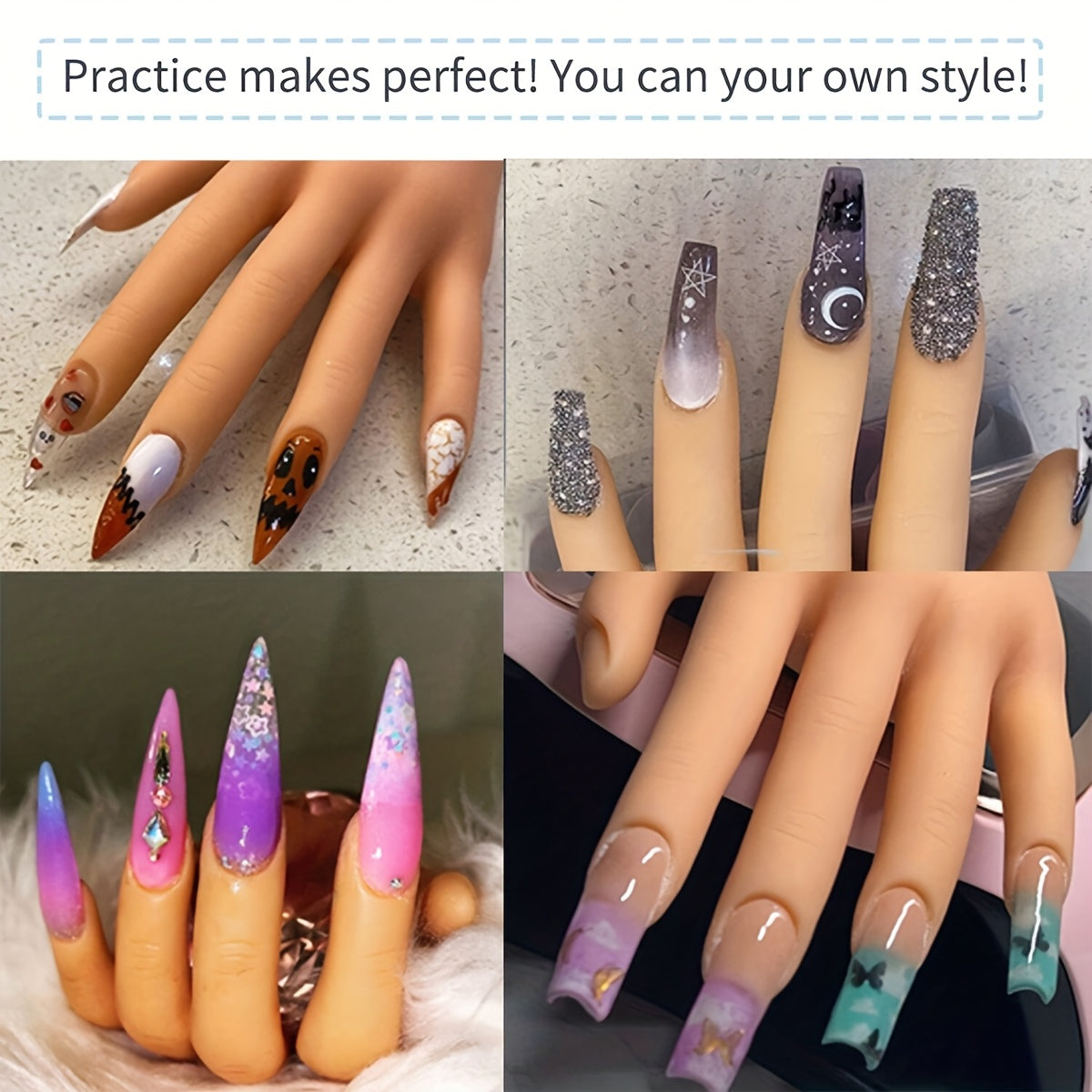 Silicone Nail Practice Hand with Small Desktop Stand, Manicure Training Model for Beginner Nail Art Painting and Filing Practice at Home or in Class