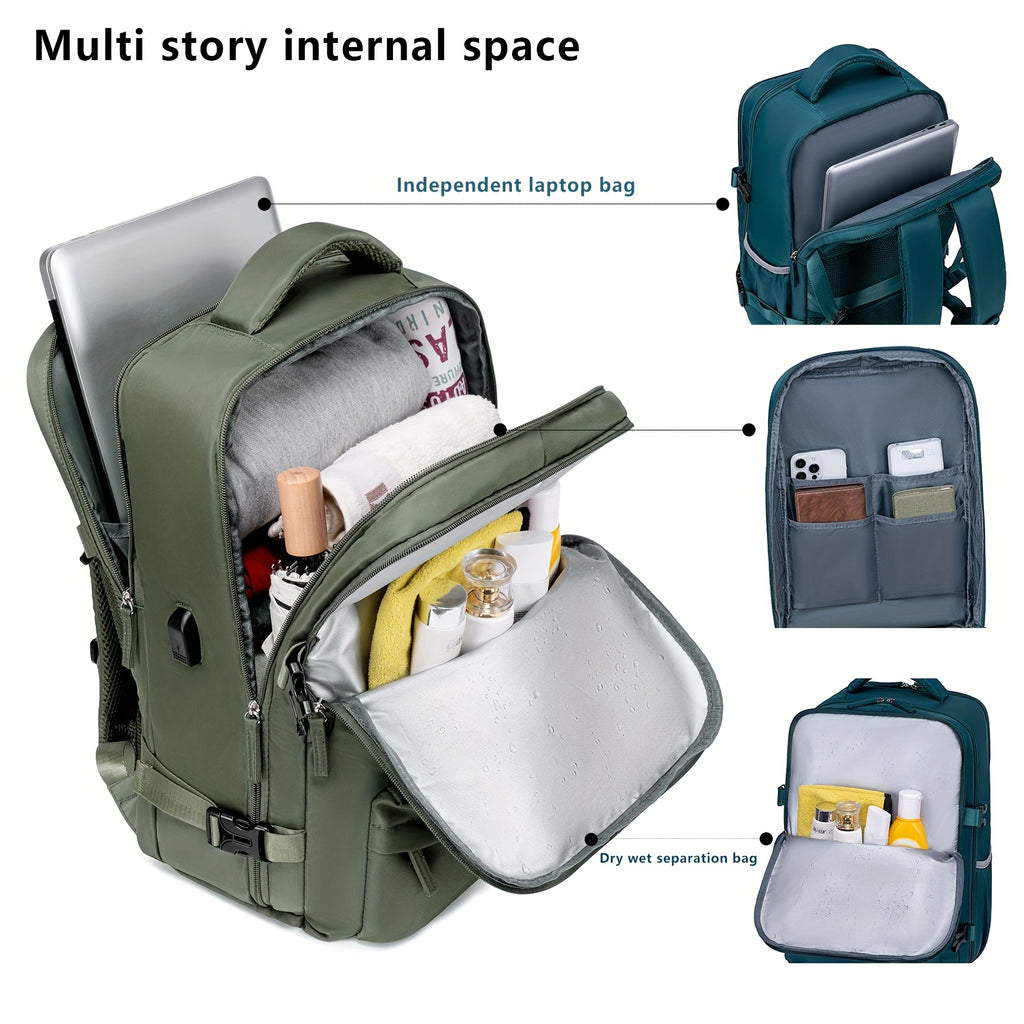 Laptop Travel Backpack with Listed 16-Inch Device Compartment, Shoe Pocket and Multi-Pocket Organization in Pink, Beige or Light Green for Work, School and Gym Trips