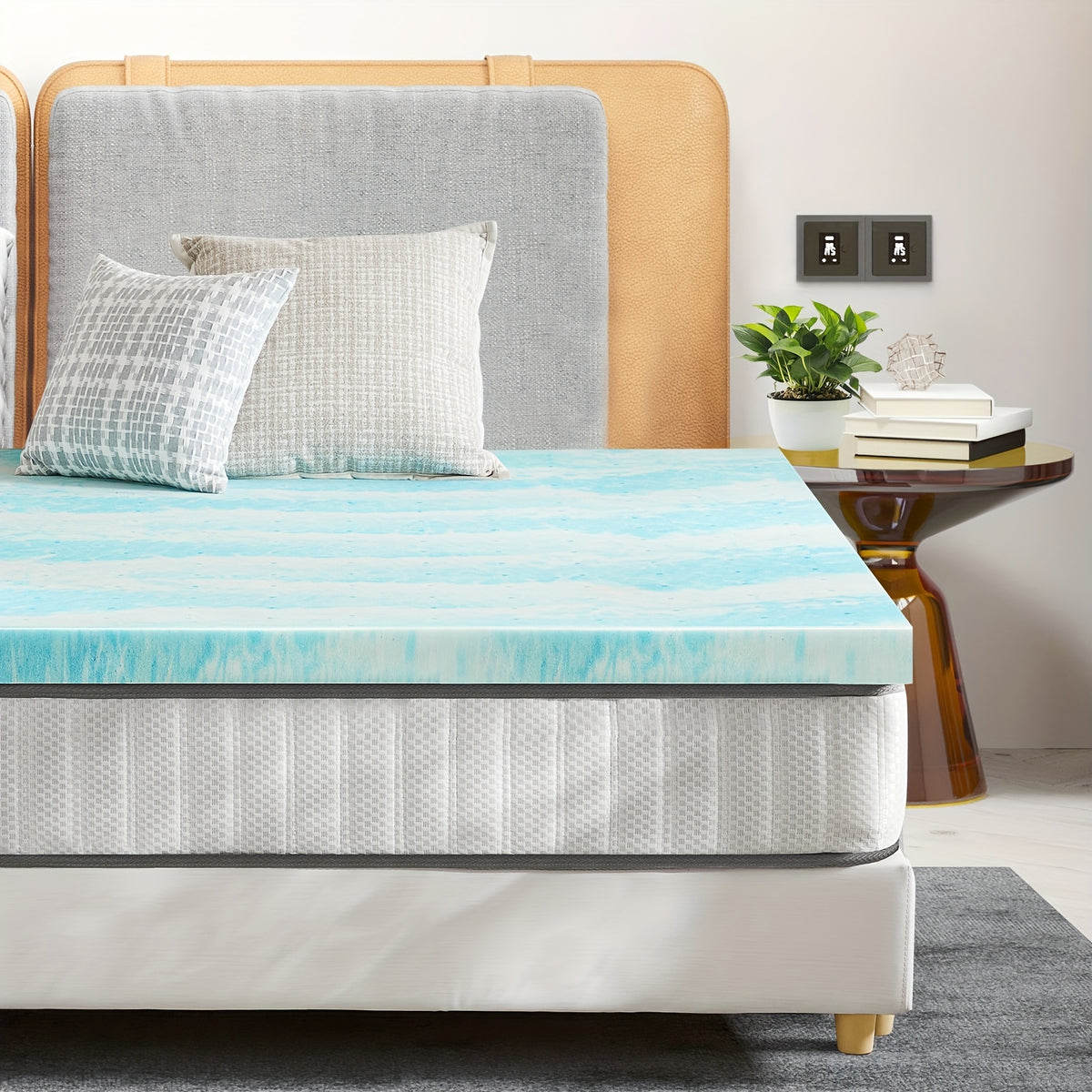 Gel Memory Foam Mattress Topper in Blue with 2-Inch or 3-Inch Thickness Options, Soft Bedding Layer for Compatible Beds, Sleeper Sofas and RV Mattresses