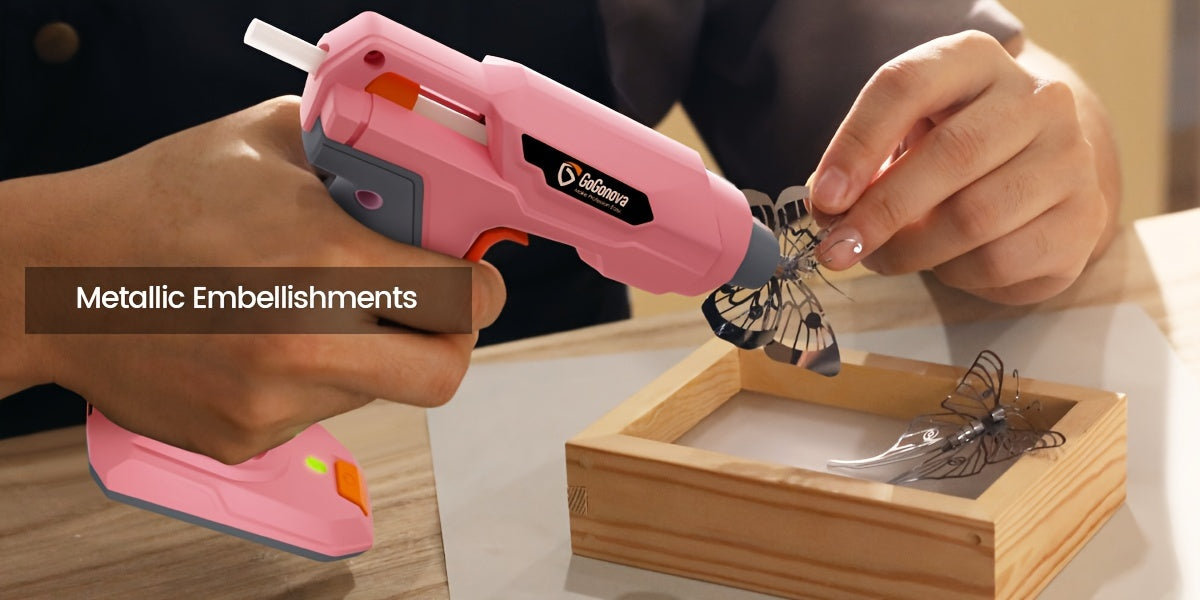 Cordless Hot Glue Gun for DIY Crafts and Handmade Decorations, USB Rechargeable Gogonova Tool in Pink, Grey or Blue for Compatible Nonstructural Repairs