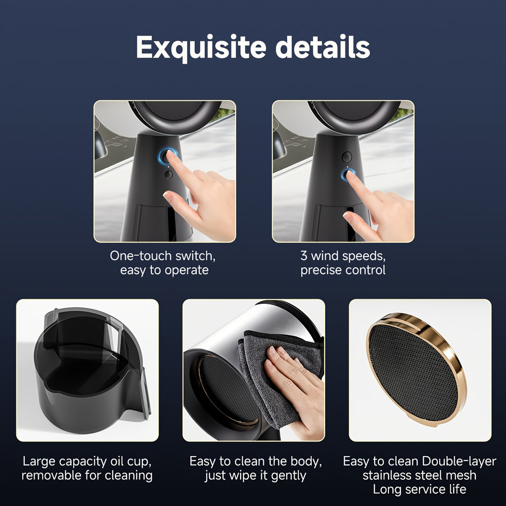 Desktop Range Hood by AMZCHEF in Black Golden with Three Speeds, Detachable Three-Stage Filter, LED Light and Overflow Cup for Compatible Countertop Cooking Setups