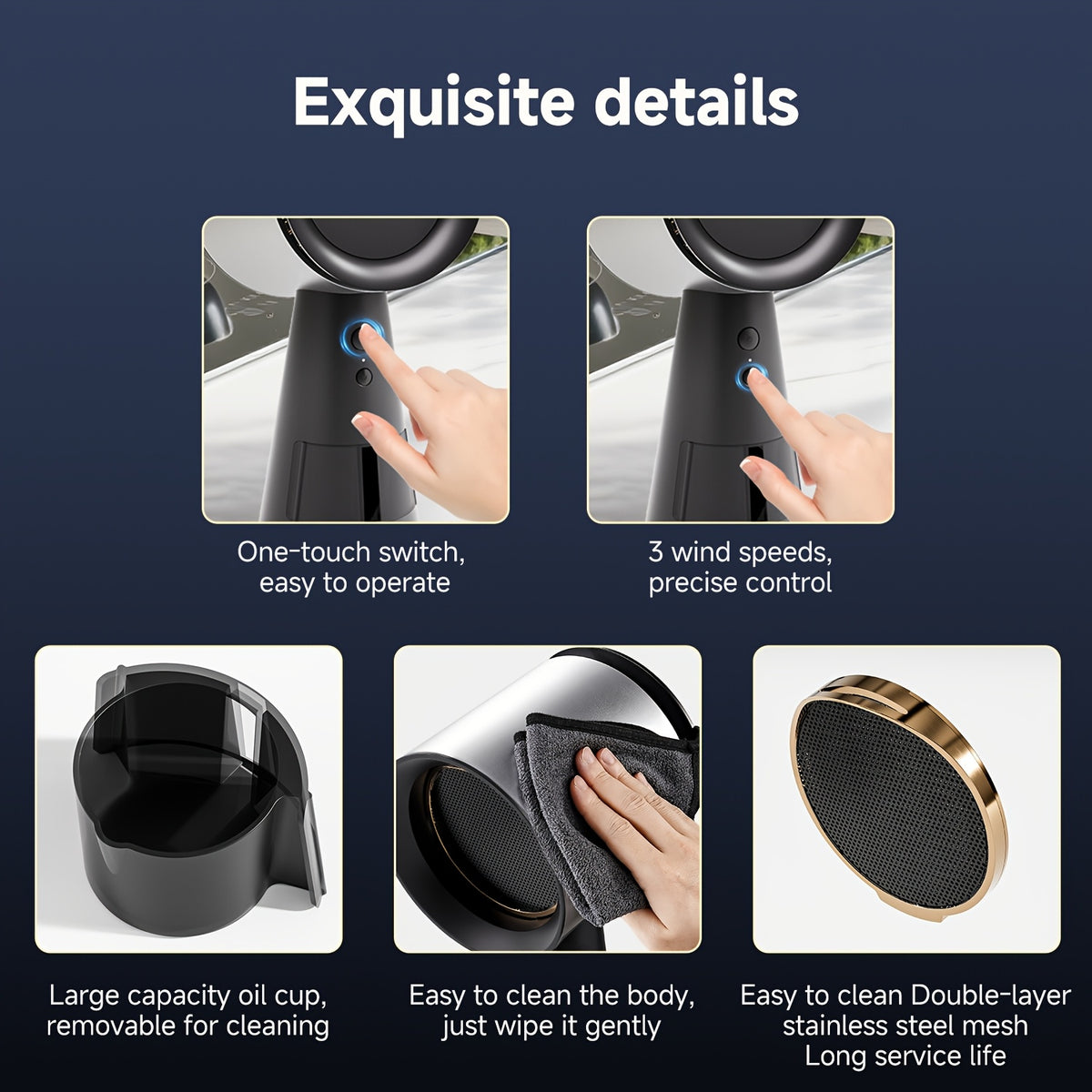 Desktop Range Hood by AMZCHEF in Black Golden with Three Speeds, Detachable Three-Stage Filter, LED Light and Overflow Cup for Compatible Countertop Cooking Setups