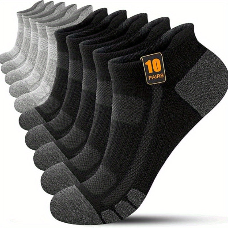 Low-Cut Casual Socks for Men, 10-Pair Pack with Elastic Ribbed Cuffs and Cushioned Comfort, Black, White or Combination Options for Daily Wear