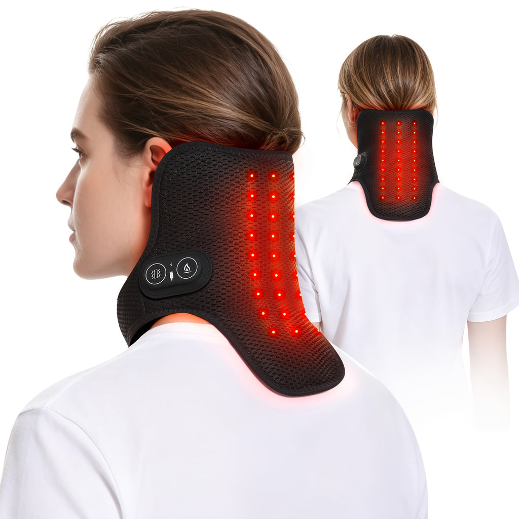 Heated Neck Massage Wrap with Three Temperature Levels, Black 2-in-1 Electric Heat and Vibration Accessory for Adult Home and Office Wind-Down Routines