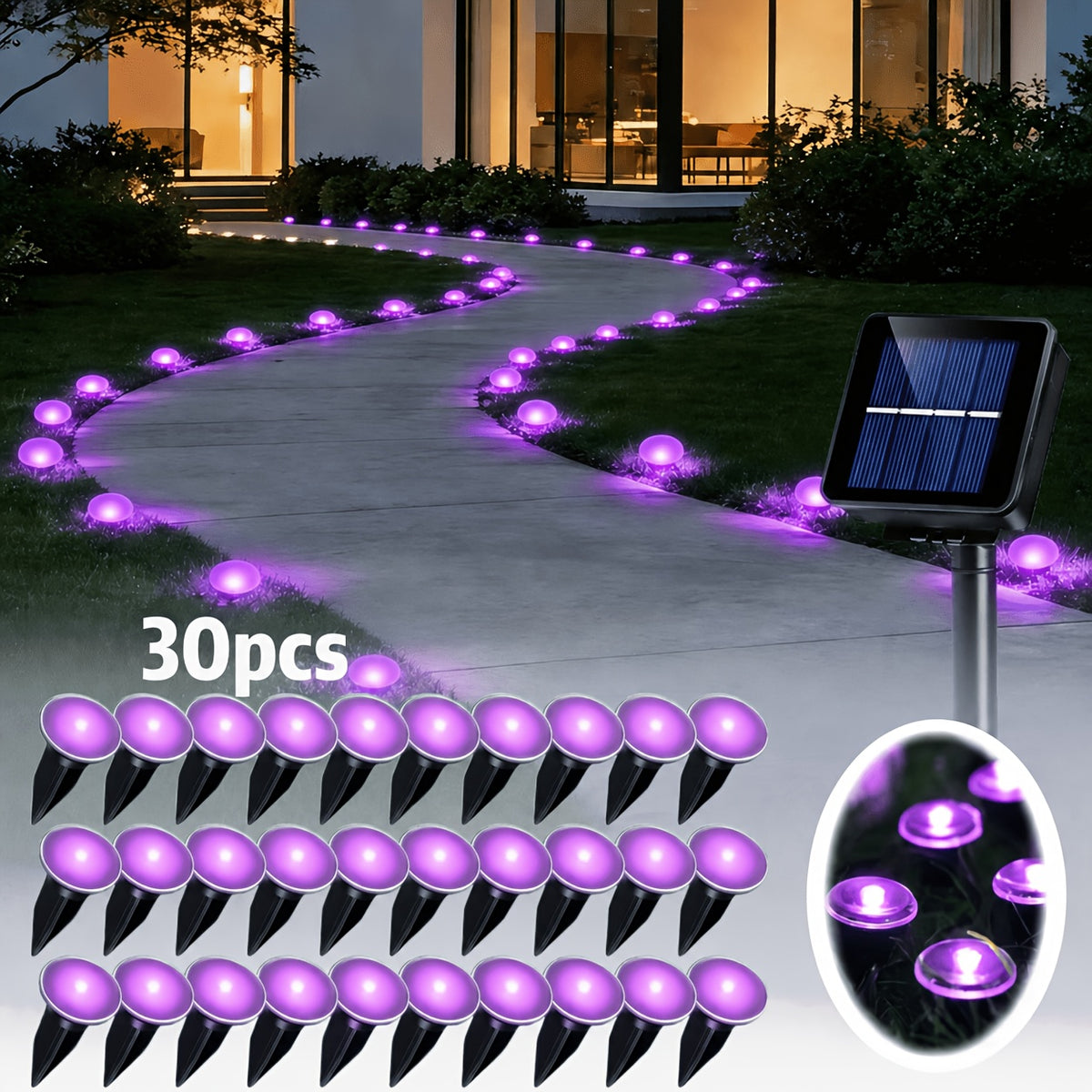 Solar Garden Stake Lights with Six Separate Color Options, Listed 30 LEDs and IP66 Rating for Decorative Lawn Borders, Outdoor Gatherings and Holiday Displays