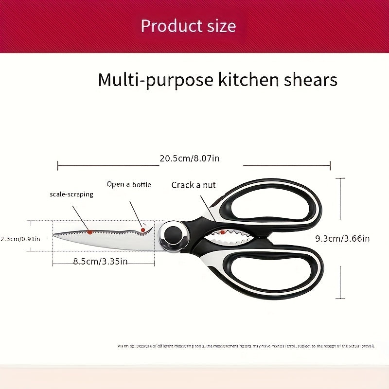 Multifunctional Poultry Shears with Stainless Steel Blades and Ergonomic Handle, Single Pair of Kitchen Scissors for Chicken, Duck, Fish and BBQ Meal Preparation