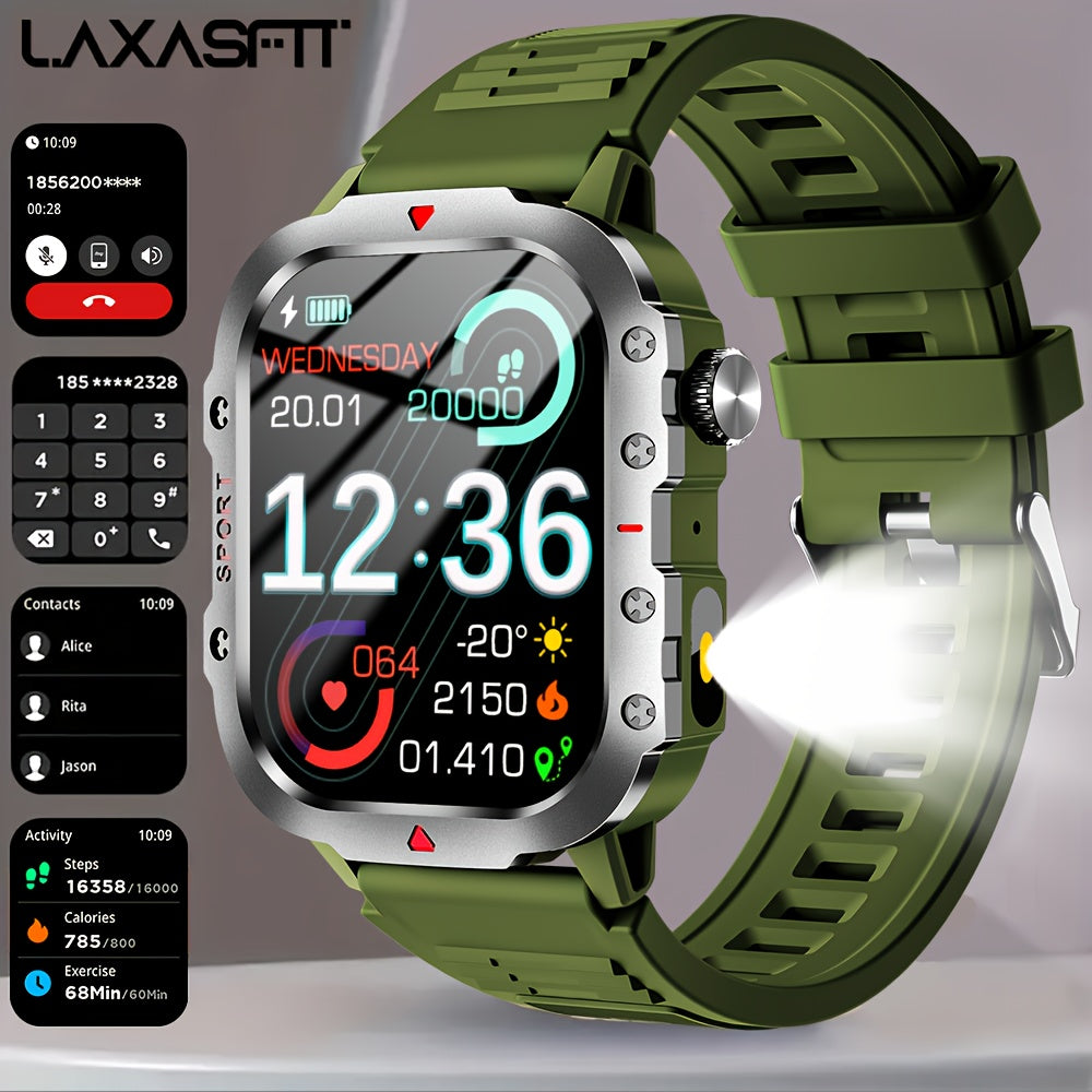 LAXASFIT Smart Watch for Men and Women, 2.01-Inch Display with Wireless Calling, Flashlight, Music Control, Silicone Band & USB Charging