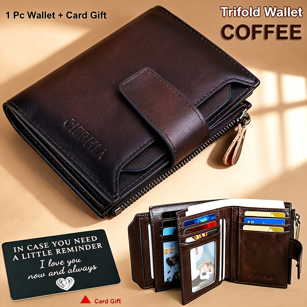 Leather Wallet for Men with Listed RFID Blocking Design, Card Slots, Coin Pocket and ID Storage, Six Brown, Black and Coffee Color or Bifold Options