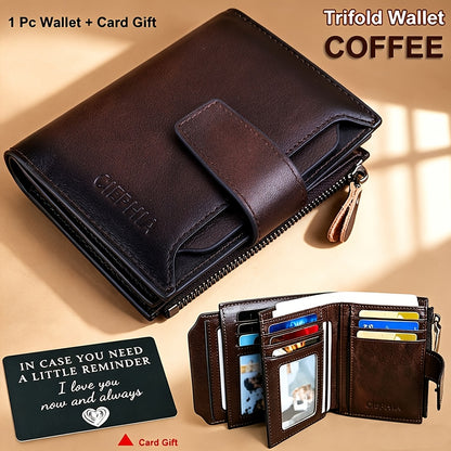 Leather Wallet for Men with Listed RFID Blocking Design, Card Slots, Coin Pocket and ID Storage, Six Brown, Black and Coffee Color or Bifold Options