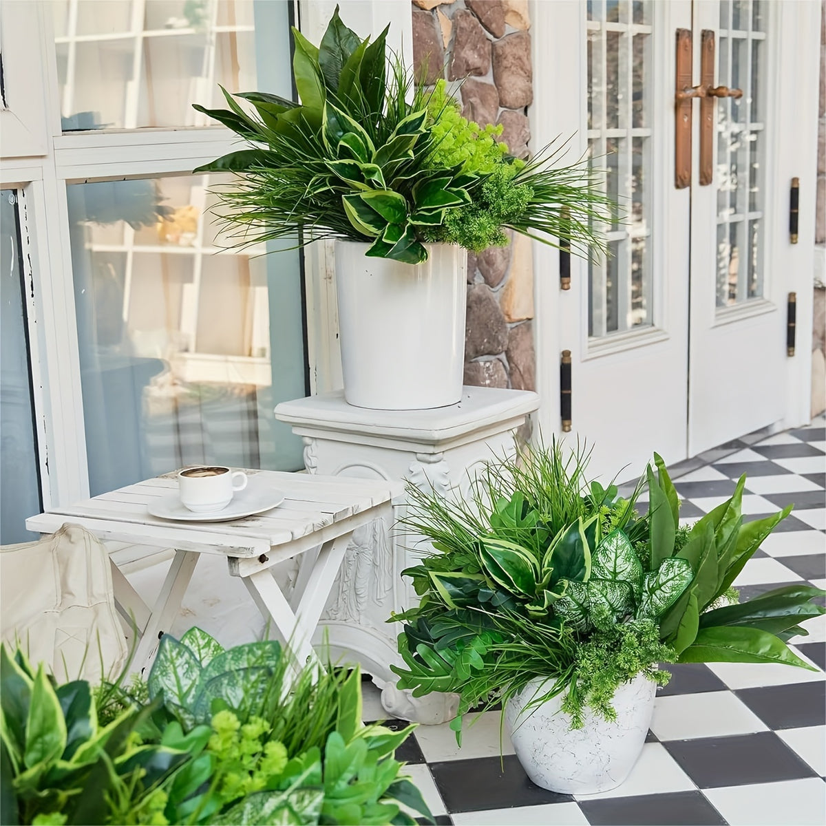 Artificial Boxwood Stems with Green Plastic Foliage, 18-Piece Faux Greenery Set for Window Box Displays, Porch Planters, Wedding Arrangements and Farmhouse Decor
