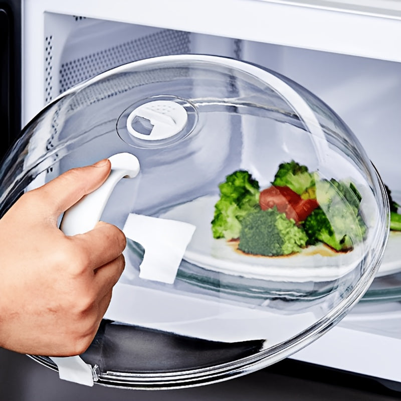 Microwave Splatter Cover with Handle and Steam Vents, Transparent Plastic Food Lid for Covering Compatible Dishes During Everyday Leftover Reheating
