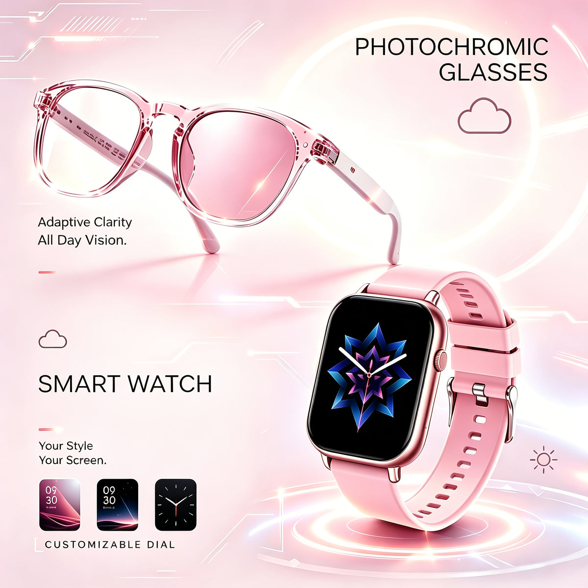 Open-Ear Translation Glasses and Smartwatch Set with Listed 160-Plus Language Functions, Music and Call Controls, Sleep and Activity Tracking, Four Style Labels