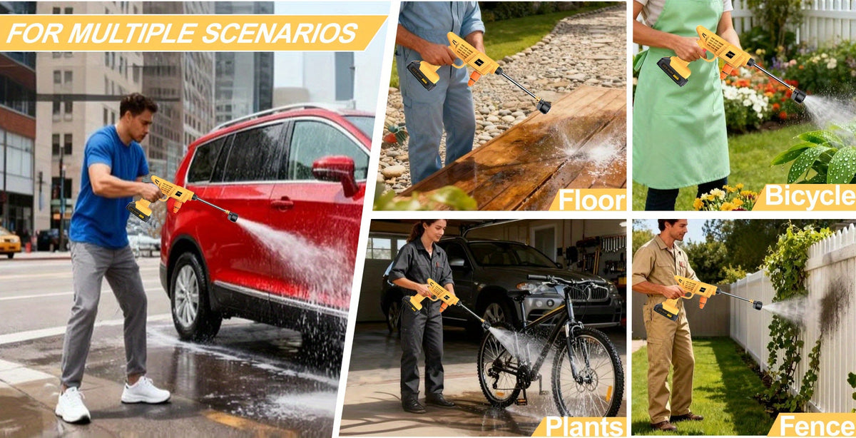 Cordless Pressure Washer for Car, Yard and Garden Cleaning, Portable Water Spray Gun with One- or Two-Battery Options and Selected Tool Box Packages