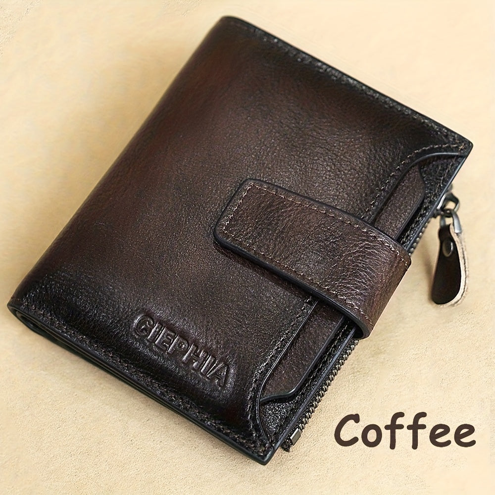 Leather Wallet for Men with Listed RFID Blocking Design, Card Slots, Coin Pocket and ID Storage, Six Brown, Black and Coffee Color or Bifold Options