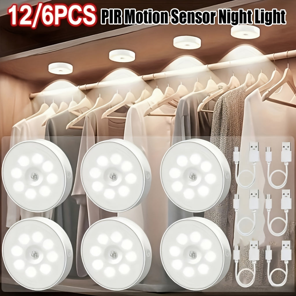 Dimmable Motion Sensor Night Lights, Six-Pack Bright White or Warm White LED Options with USB Rechargeable and Magnetic Mounting References for Indoor Spaces