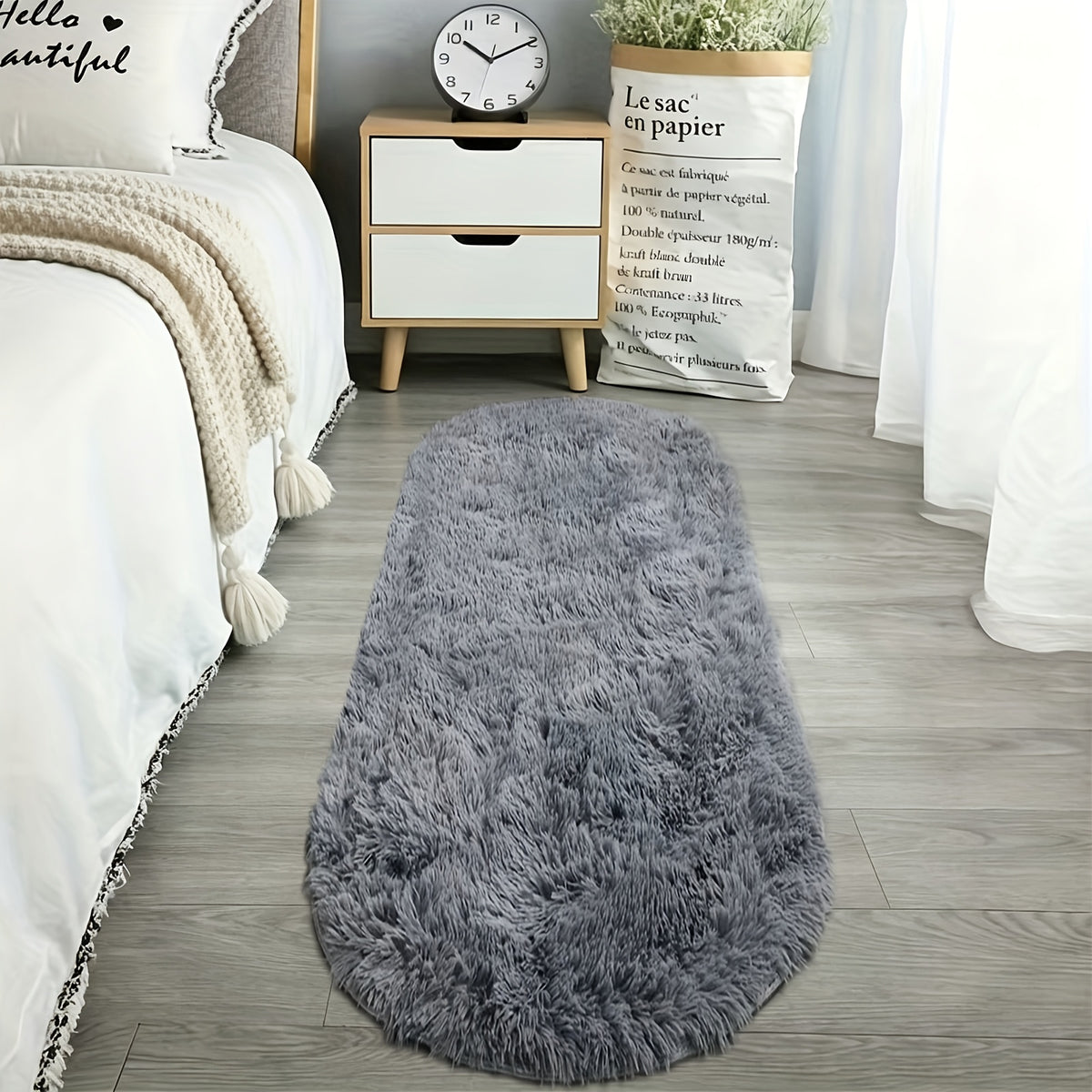 Oval Bedside Rug, Soft Bedroom Floor Accent in Blue, Gray, Apricot or Pink with 40 x 120 cm and 60 x 160 cm Options for Bedside Styling and Home Decor
