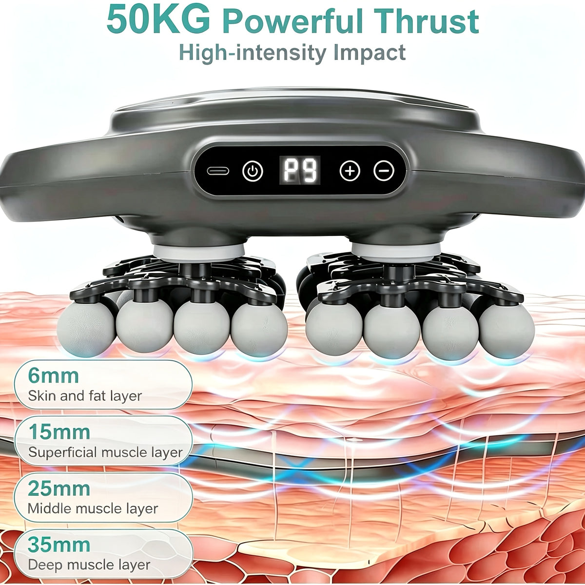 Nine-Mode Muscle Massager with Listed 42-Head Design, Black Gray Fascia Massage Device for Adult Personal Care and At-Home Relaxation Gift Ideas