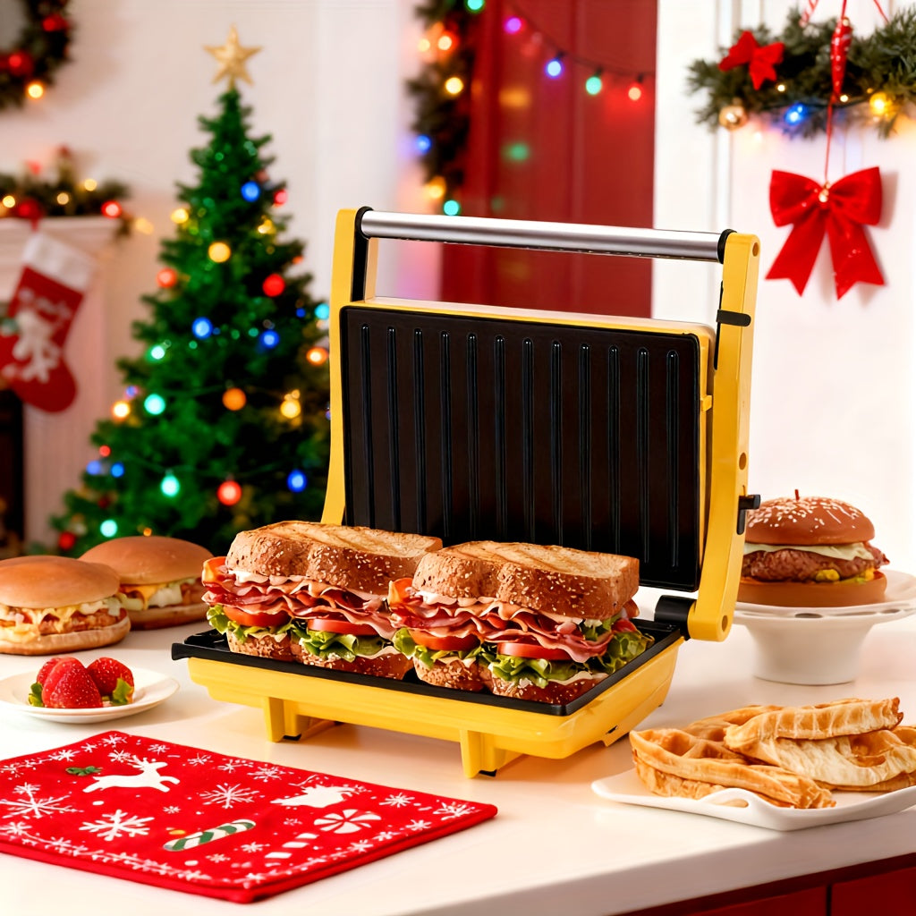 Floating-Hinge Panini Press and Indoor Grill with Nonstick Plate Wording, 180-Degree Opening and Grease Tray, Color or Timer-Control Options for Sandwiches