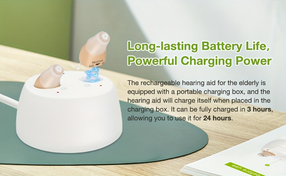CIC Rechargeable Hearing Aids, Listed One-Pair In-Ear Devices with Adjustable Volume and Noise Reduction in Beige, RedBlue or Black Color Options for Adults
