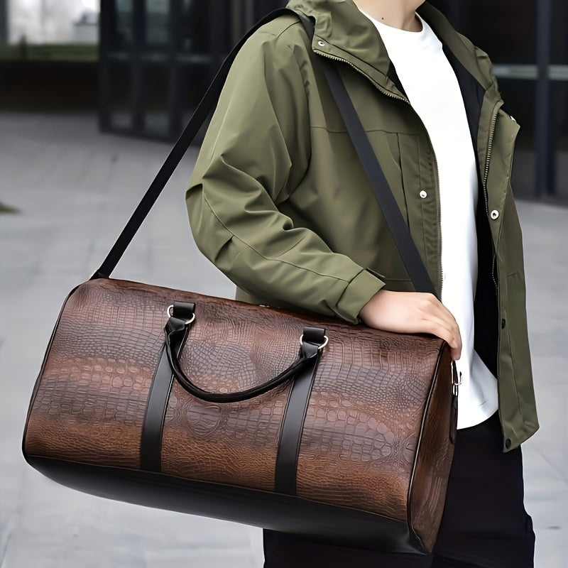 Crocodile Pattern Travel Handbag with Retro Styling and Shoulder Strap Reference, Dark Brown, Light Brown and A-Black Options for Everyday Packing