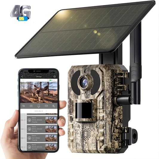 4G LTE Trail Camera with Solar Panel and SIM Card, HD Live View, 0.2s Motion Trigger and Low-Glow Night Vision for Wildlife, One to Three Camera Options