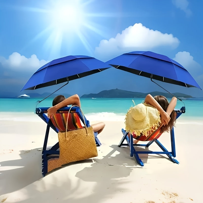 Clip-On Beach Parasol with Double Ventilated Top, Listed 360-Degree Angle Adjustment and Iron Frame in Navy Blue, Blue or Red for Camping and Fishing
