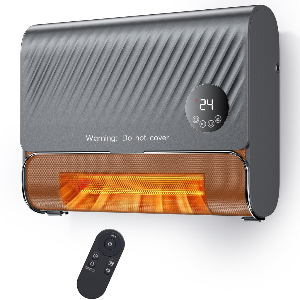 Remote-Control Wall Heater with Listed 1500W Heating, Three Fan Speeds and Overheat Protection, White or Gray Panel Design for Supplemental Indoor Warmth