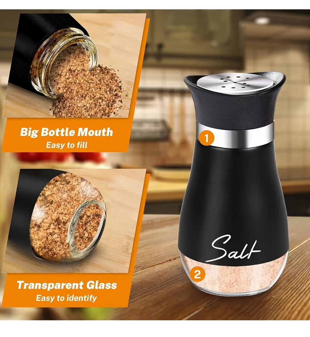 Salt and Pepper Shakers with Glass Bottoms and Stainless Steel Lids, Nine Color Set Options for Everyday Table Seasoning, Kitchen Dining, RV Meals and Barbecues