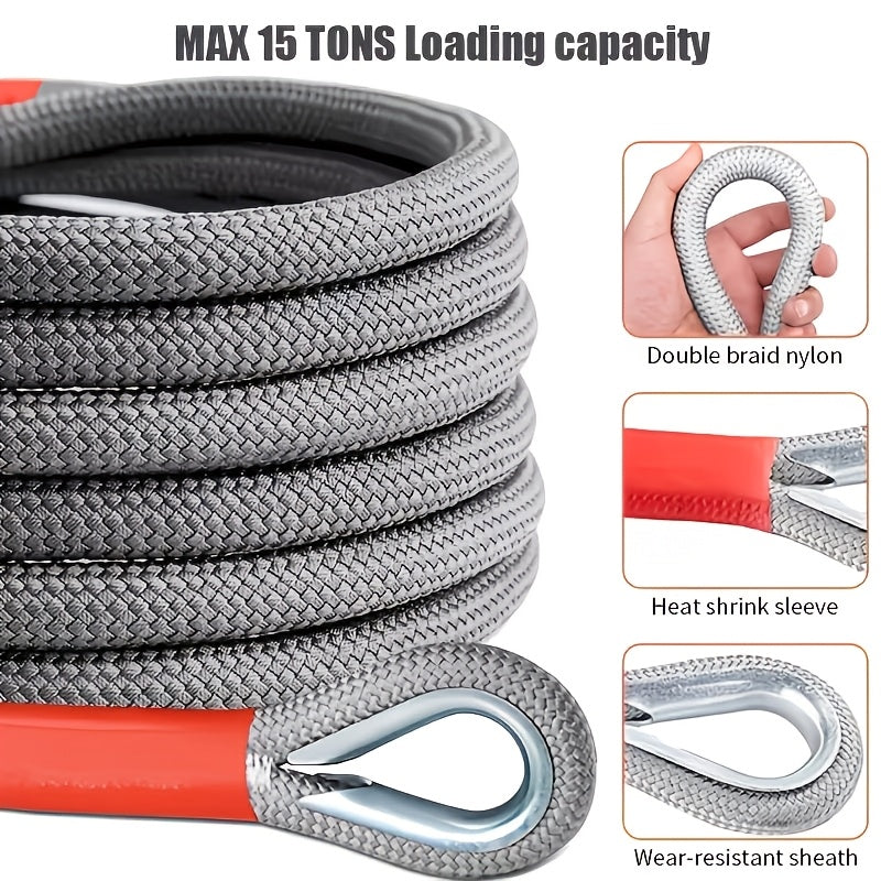 Nylon Tow Rope Kit with Two Steel U-Shaped Hooks and Storage Bag, Listed 16.4-Foot Length in Three Model Options for Compatible Vehicle Equipment