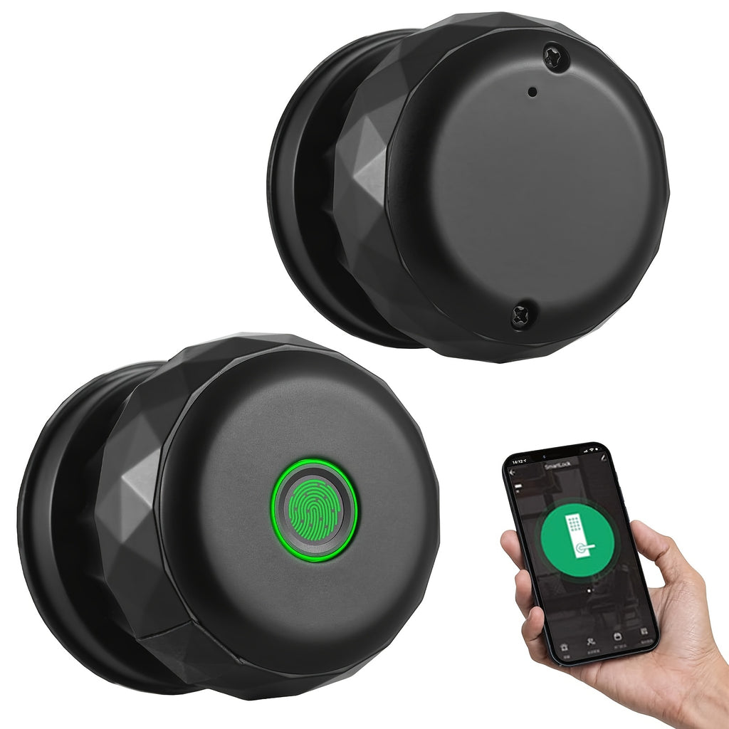 Tuya App Fingerprint Smart Lock in Black with Three Entry Methods, Backup Mechanical Key and Automatic Locking for Compatible Interior Door Installations
