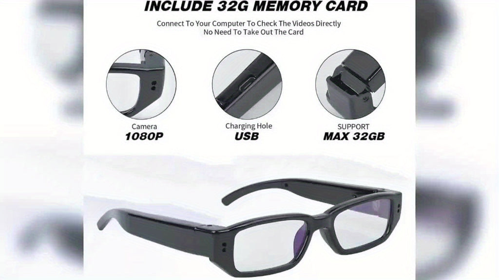 Video Camera Glasses with Listed 1080P Recording, TF Card Slot and USB Connection, 13B Model Options with a Separate 32G TF-Labeled Package