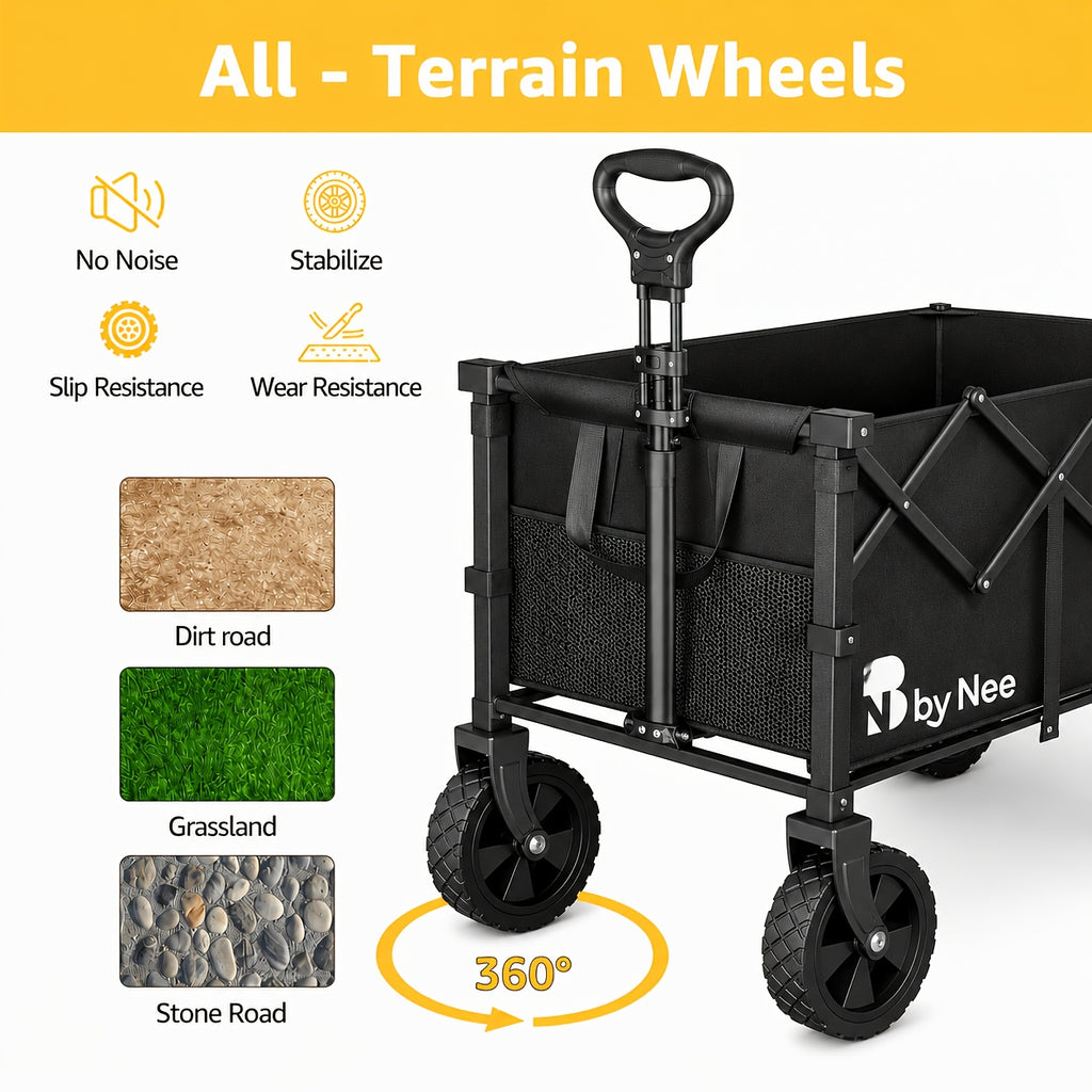 Folding Multipurpose Wagon with Listed Cup Holders and All-Terrain Wheels, Collapsible Utility Cart Options for Garden Supplies, Shopping and Camping Gear
