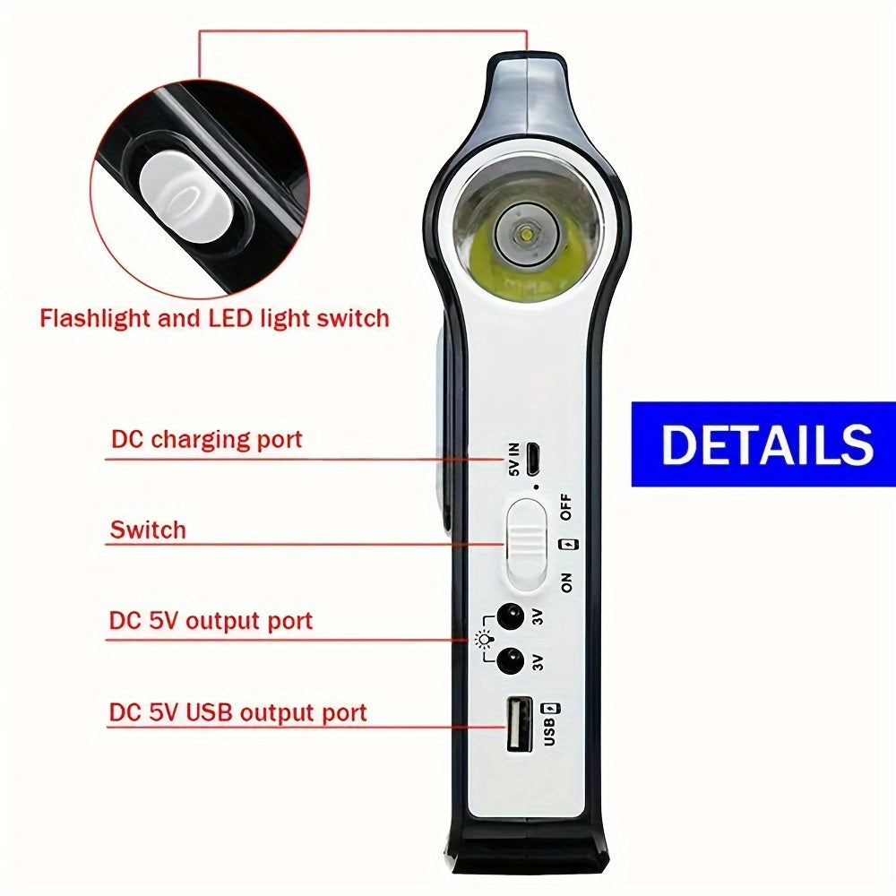 Solar Lighting and Power Storage Kit in Black with Listed Rechargeable Lithium Battery and USB Functions, Portable System for Compatible Small-Device Setups