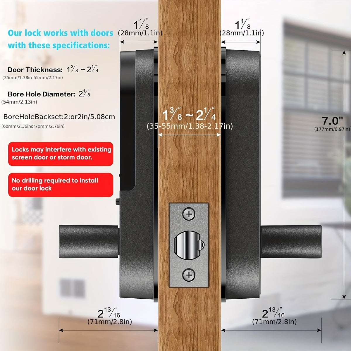 WiFi Smart Door Lock with Handle, Listed Fingerprint and Digital Keypad Access in Black or Silvery for Compatible Home Entryways, Office and Garage Access Doors