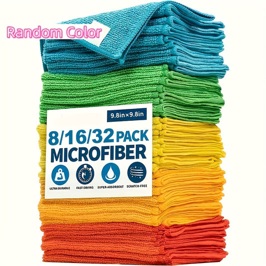 Random-Color Microfiber Cleaning Cloths in Eight, Sixteen or Thirty-Two Piece Options, Reusable Household Wipes for Compatible Kitchen, Car and Furniture Surfaces