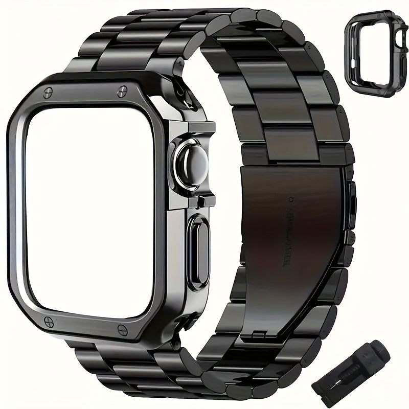 Stainless Steel Link Watch Band for Compatible Apple Watch Models with Listed Watch Case and Link Adjustment Tool, Multiple Size and Color Options for Everyday Style