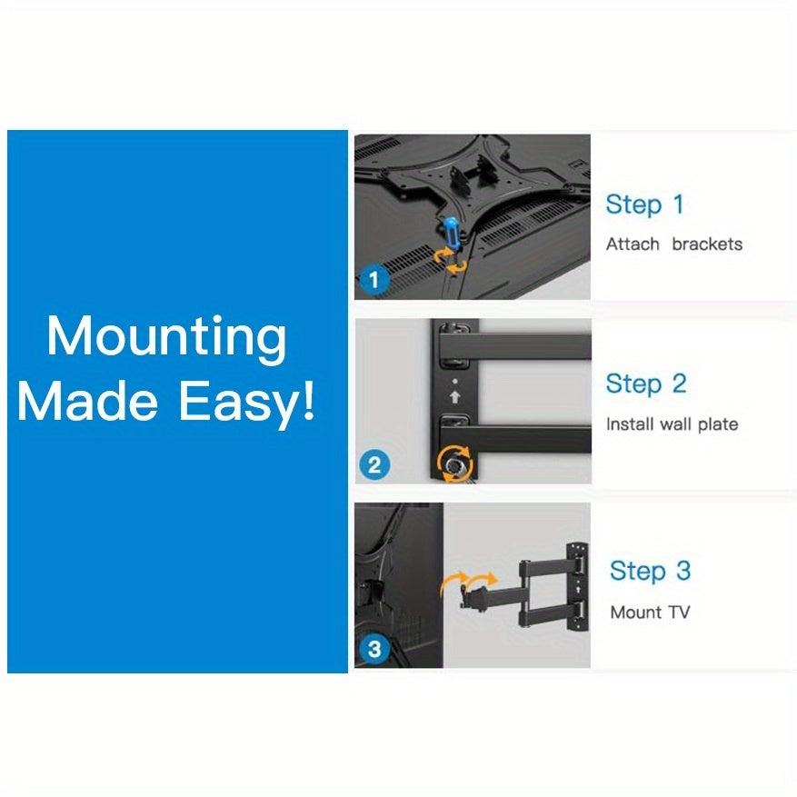 Full Motion TV Wall Mount in Black with Swivel Extension Arm, Tilt and Leveling, 26–55 or 26–60 Inch Options, Listed Maximum VESA 400 x 400mm